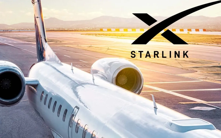 Jet d’affaires équipé de Starlink Aviation en vol
